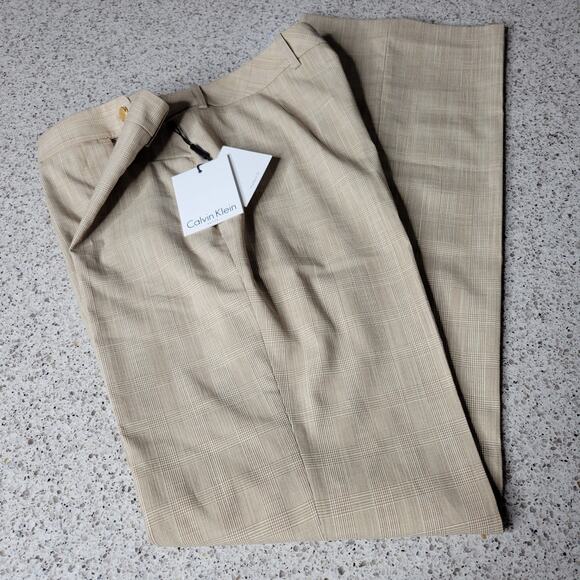 NWT Calvin Klein Suits Modern Fit Beige Plaid High Rise Straight Dress Pants✨️6 - Picture 13 of 13